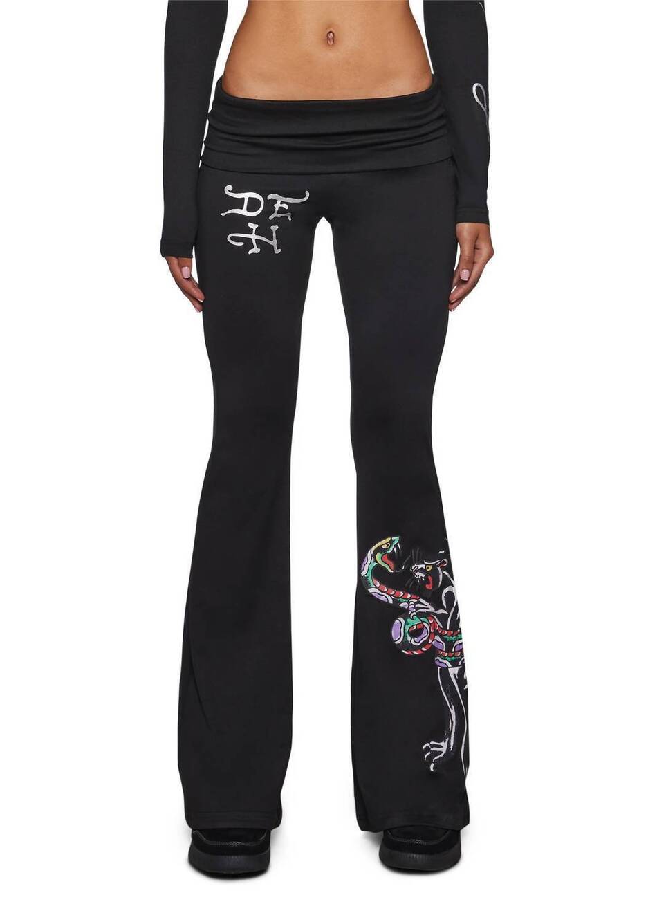 NEW ED HARDY panther snake fold over yoga pants in black